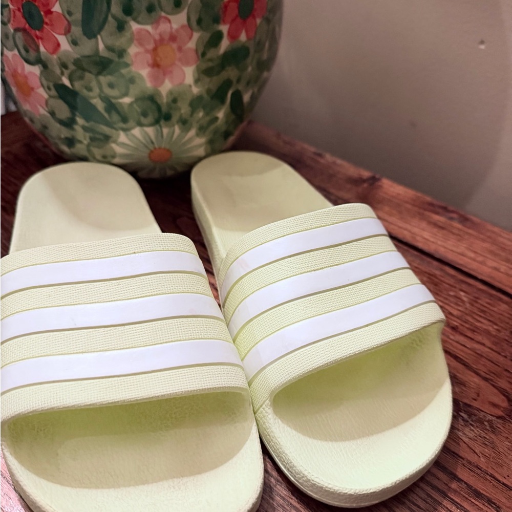 Adidas Women's Light Yellow Slides - Picture 2 of 9